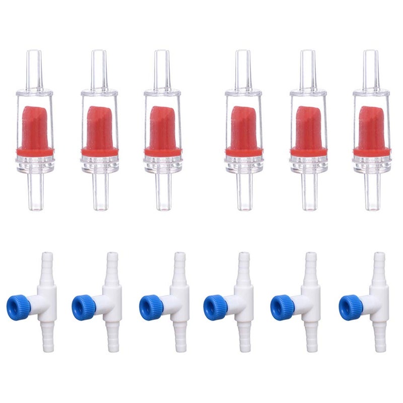 ALEGI Aquarium Air Pump Accessories with Non-Return Check Valves,Air Control Valve for 3/16" Aquarium Tubing (6 Check valves+6 Control Valve) (Red) - Image 1